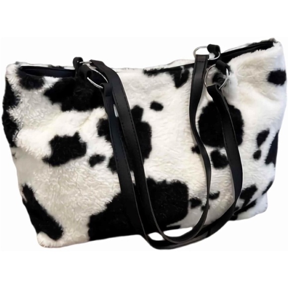 Handbags - Fuzzy cow print Tote Bag